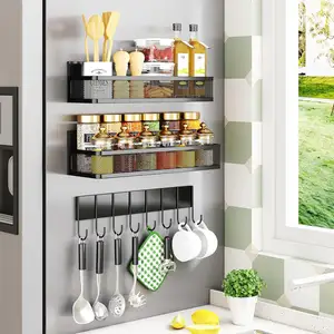 3-pack Magnetic Spice Rack for Your Fridge: Space-saving, Moveable Organizer Shelves with 8 Hooks Kitchen