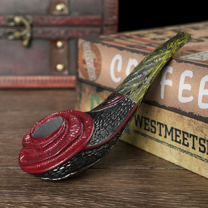 Handmade Briarwood Pipe Red Carved Floral Design Black Spout Tobacco Smoking Accessory Freestyle Shape Personal Gift - Product Image 1