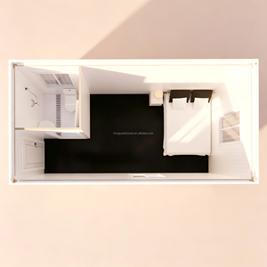 Cabina Prefabbricata Monopiano <span class=keywords><strong>Bianca</strong></span> con Tetto a Falda, Pannelli Sandwich e Pannelli Verticali a Doghe per Parchi e Dormitori Temporanei - Product Image 4
