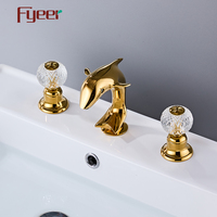 Fyeer Robinet de lavabo en laiton massif Dolphin doré répandu Noyau de valve en céramique avec poignée en cristal