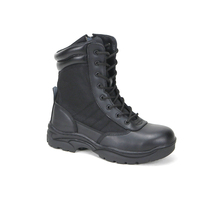 Bottes tactiques à fermeture éclair latérale en cuir et nylon respirant avec soutien de la cheville, noires, pour hommes, vente en gros, prix d'usine OEM, bottes robustes à fermeture éclair
