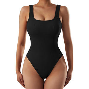 Bodys pour femmes Sexy côtelé sans manches col carré débardeurs body combinaisons pour femmes combishorts - Product Image 4