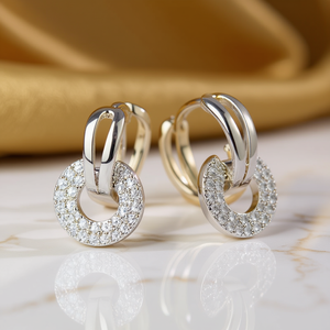 Pendientes de Aro Geométricos Dorados E2360 con Incrustaciones de Cristales de Imitación, Joyería Fina de Lujo para Uso Diario de Mujer - Product Image 2