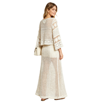 Ensemble deux pièces en dentelle crochetée, robe bohème, jupe en tricot ajourée faite à la main, tenue de vacances bohème