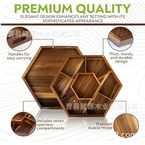 Caja vintage de madera de acacia para frutos secos con tapa, plato de madera para aperitivos, semillas de melón, dulces y frutos secos, plato de aperitivos con múltiples compartimentos. - Product Image 5