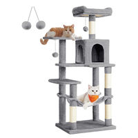 Arbre à chat moderne de luxe en bois, personnalisé en usine, avec griffoir, condo, peluche gris clair, multi-niveaux, avec grattoirs et lit