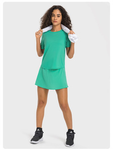 Camiseta DE <span class=keywords><strong>TENIS</strong></span> transpirable ecológica para <span class=keywords><strong>mujer</strong></span>, logotipo personalizado, venta al por mayor, mangas cortas de seda helada, cuello redondo, parte delantera de Fitness deportivo hueco - Product Image 6