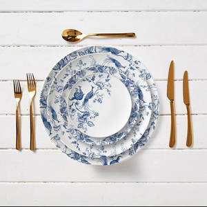 皇家奢华蓝白陶瓷餐具精致骨瓷充电板派对和婚礼桌面租赁餐具 - Product Image 4