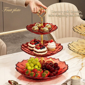 Plateau de service multi-niveaux en PET transparent épaissi, motif tournesol, bord ondulé, avec poignée dorée, style luxe léger, pour fruits, compatible lave-vaisselle - Product Image 4