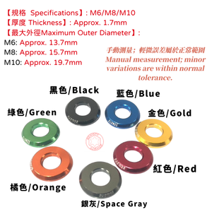 SOMOTO Taiwán - Arandelas de Aluminio 6061 CNC para Motocicletas de Competición, Fijaciones M6 M8 M10 con Acabado Anodizado - Product Image 3