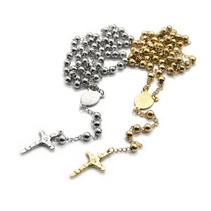 Collana all'ingrosso oro e argento 6mm in acciaio inox rosario collana di perle di religione cristiana croce catena regalo - Product Image 5