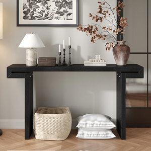 Rustic Farmhouse <b>Console</b> Table 60 Inches Distressed Wood Finish Entryway Sofa Side Table For Living Room Hallway <b>Black</b> - Product Image 2