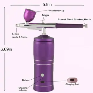 Kit de Compresor de Aerógrafo Recargable, Pistola Pulverizadora de Aire, Máquina de Hidratación Profunda con Agua y Oxígeno para Arte de Uñas, Tatuajes, Maquillaje y Decoración de Pasteles - Product Image 2