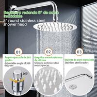 Set Shower Tersembunyi SOLVEX Modern Mewah Berlapis Krom Kuningan dengan Kepala Shower Hujan Pijat Stainless Steel 8 inci dan Mixer Genggam untuk Hotel