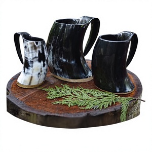 Modern Customized Handmade Buffalo Horn Beer <b>Mugs</b> Selected Color choice Ivory Black With Handle Vintage Style For <b>Camping</b> By UO - Product Image 1