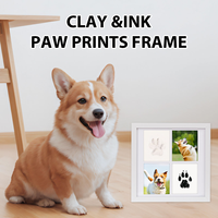 Cadre Mural Décoratif pour Animaux de Compagnie, Écologique et Durable, avec Empreintes de Pattes, Noir, 4 Grilles, Collage, Kit d'Encre à l'Argile et Passe-partout Blanc, pour Chiens et Chats, Vente Directe Usine