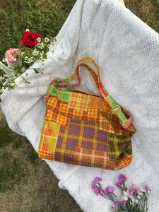 Sac fourre-tout grande capacité en toile pied-de-poule, sacs de shopping en coton à motif géométrique, sac à bandoulière, sac à main pour femme - Product Image 4