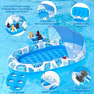 JOSEN Radeau Flottant en PVC pour Adultes avec Pare-Soleil, Hamac de Piscine, Porte-Gobelet Portable - Conception Épaissie - Product Image 5