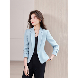 Women's Lapel Blazer Slim Fit Solid Color Short Top Elegant Suit Spring Autumn Style - Product Image 1
