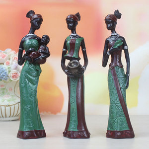 Set di 3 Statuette Femminili Africane in Resina Personalizzate, Decorazioni per la Casa, Regalo, Figurine di Donne Africane - Product Image 3