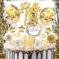 Ensemble de décorations de gâteau pour le 18e anniversaire, pour garçons et filles, 20 pièces, paillettes dorées, décorations de gâteau écologiques, bougies
