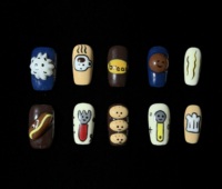 Faux ongles carrés courts à presser, motif dessin animé petit-déjeuner alimentaire peint à la main, en gel fait main, réutilisables, ajustement personnalisé, à coller
