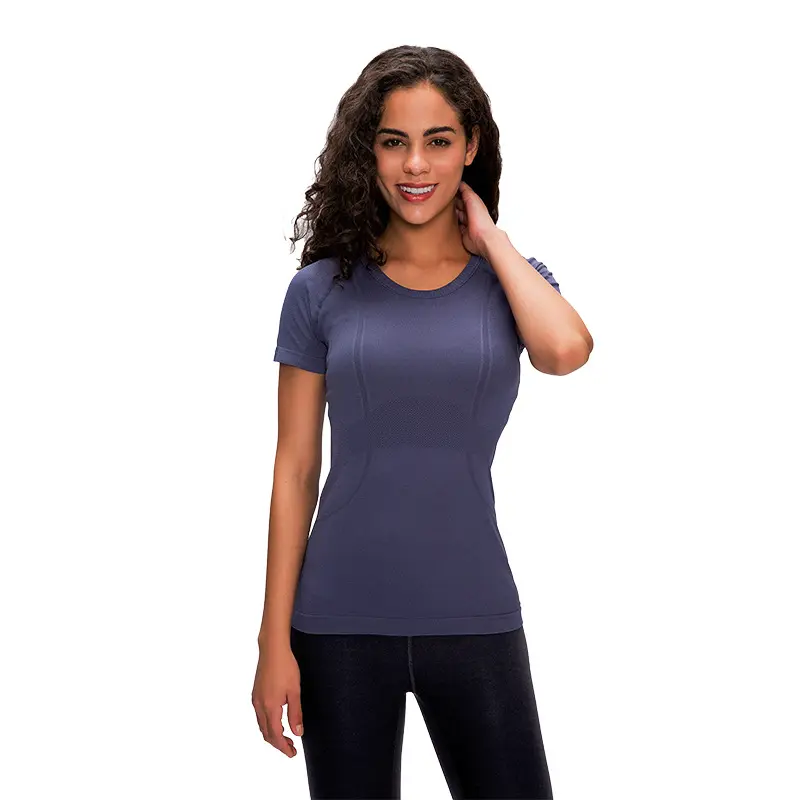 High Quality Women Sportswear Short Sleeve Crewneck Slim Breathable Running Workout Yoga Gym Seamless T Shirt