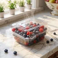 Boîte à fruits et légumes en plastique PET transparent avec couvercle ventilé Smile, 155x125x80mm, 175x154x80mm, écologique, pour produits frais, salades, fruits