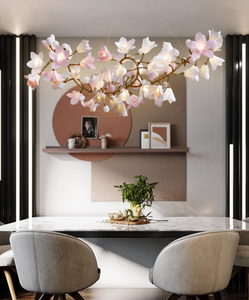Lampu Chandelier Keramik LED Bunga Ginkgo Pink untuk Dekorasi Interior Rumah Villa Ruang Tamu Ruang Makan Gaya Natural - Product Image 4