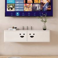 Meuble TV suspendu en bois massif avec boîte de rangement créative pour routeur, idéal pour les petits appartements, style mural.
