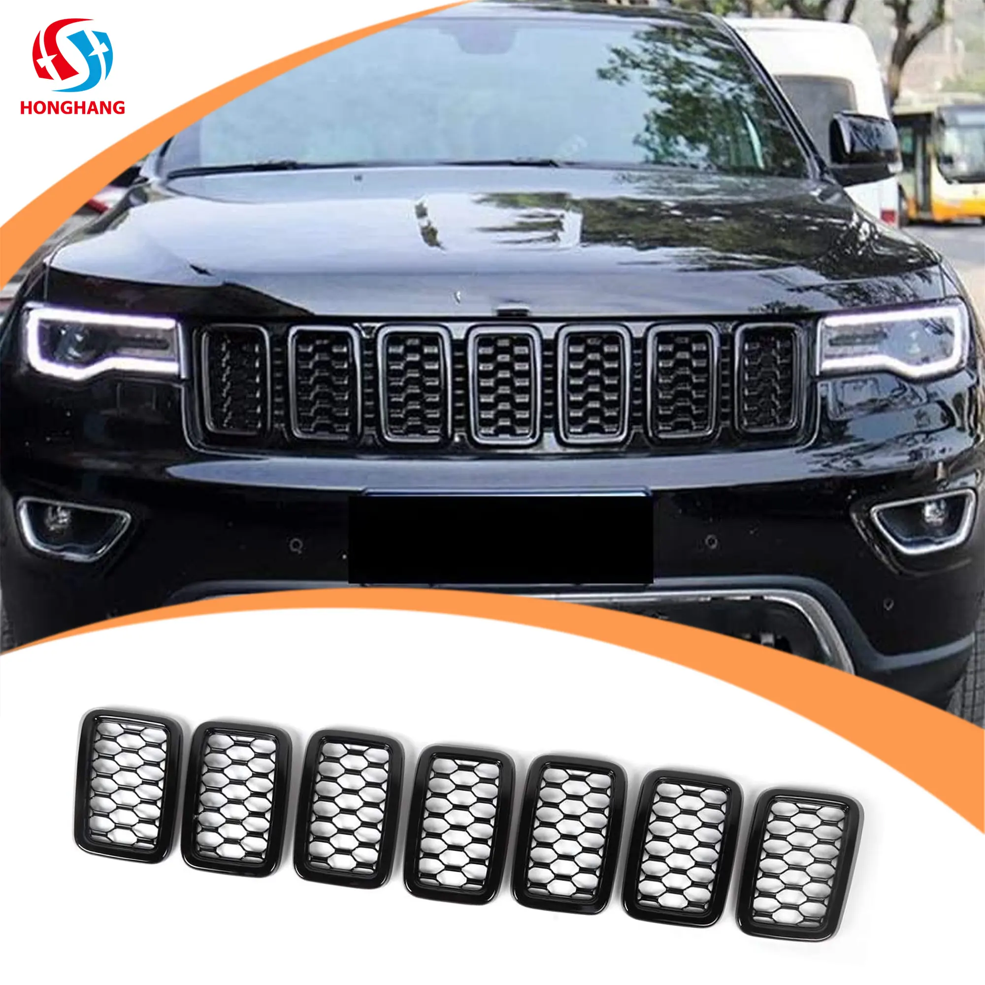 RT-TCZ 7pcs Front Grill 68317863AA For Jeep Grand Cherokee Accessories 2017 2018 2019 2020 2021