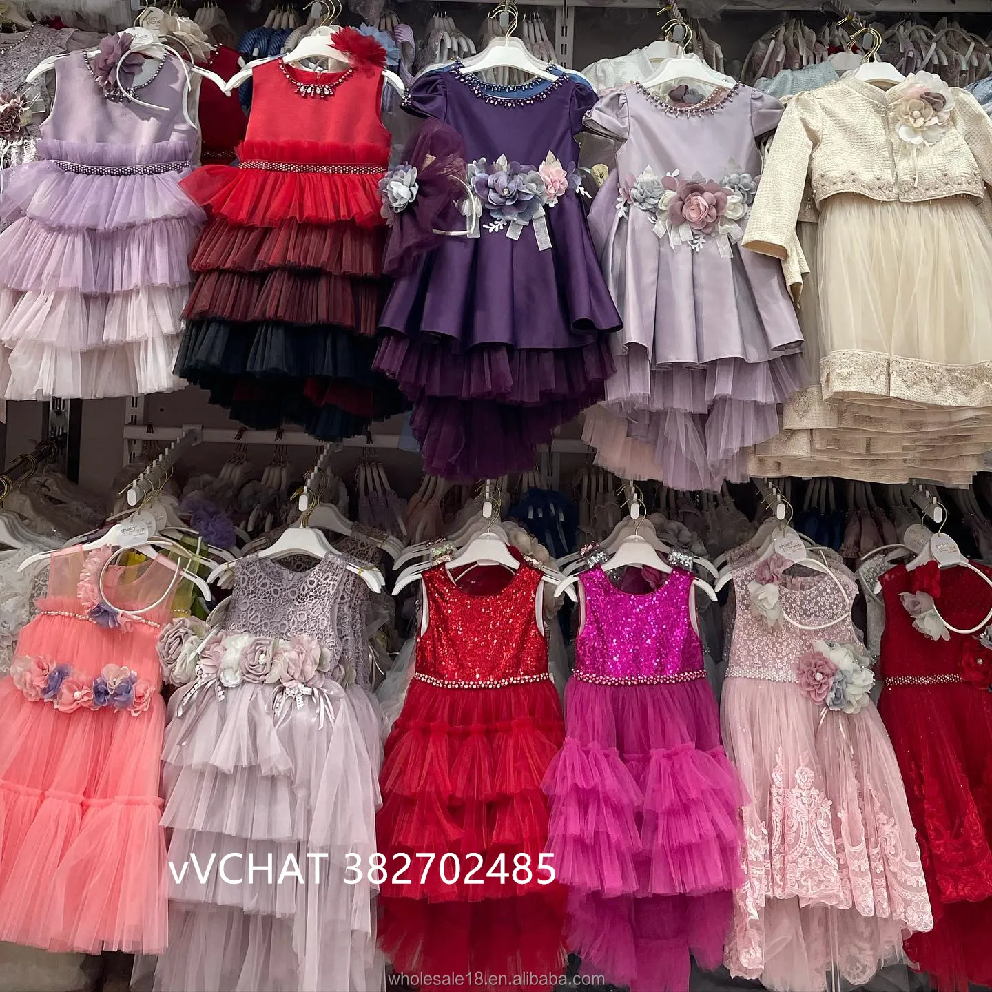 2024 Schlussverkauf Applikation ärmellose gepolsterte Kleider langes Ballkleid Kinder Hochzeit Party-Kleid