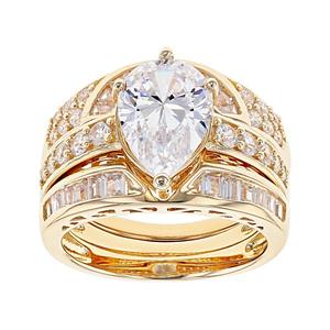 H073 Set di Gioielli da Sposa per Donna, Anello di Fidanzamento in Oro Massiccio 18K con Diamante Taglio a Pera, Montatura a Griffe, Gioielleria Fine - Product Image 2