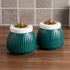 Juego de Recipientes para Especias de Metal, Color Verde Azulado, con Tapa Dorada con Diseño de Flor, Herméticos, para Almacenamiento en la Cocina, Diseño Moderno, Hechos a Mano - Product Image 5