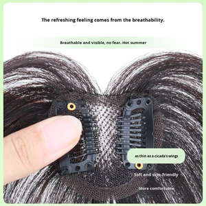 En gros, Topper capillaire indien Remy lisse avec frange droite, base en filet volumineuse, <span class=keywords><strong>2</strong></span> clips, pour couvrir les cheveux gris, petite perruque en forme de cœur de pêche, qualité supérieure 120% - Product Image 3