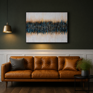 Grande Quadro Astratto su Tela 120x90cm con Cornice, Dipinto Teal per Soggiorno, Decorazione Murale Pronta da Appendere - Product Image 2