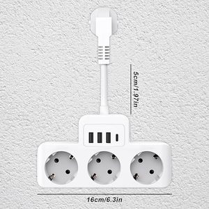 สายไฟต่อพ่วงแบบยาวพร้อมปลั๊กพ่วง 3 ช่อง USB 3 ช่อง และช่องเสียบ Type C 1 ช่อง แบบ EU พร้อมสวิตช์ และสายต่อพ่วง 5 เส้น - Product Image 1