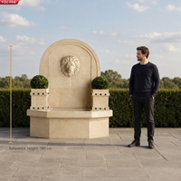 Fontaine murale en marbre beige sculptée à la main YOUFINE, tête de lion, décoration extérieure pour jardin et cour arrière