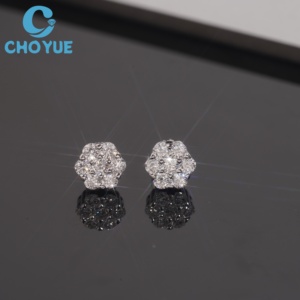 Flower Design Lab Diamonds Stud <b>Earrings</b> Real 925 Silver Gold Plated Claw Setting Luxury Screw <b>Back</b> Stud <b>Earring</b> Jewelry - Product Image 1