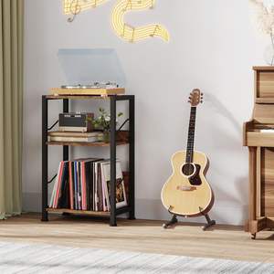 Soporte de tocadiscos marrón para sala de estar, dormitorio, mesa de tocadiscos con almacenamiento, almacenamiento de <span class=keywords><strong>discos</strong></span> de <span class=keywords><strong>vinilo</strong></span>-Personalización de <span class=keywords><strong>Amazon</strong></span> - Product Image 4