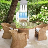 Ensemble de meubles de salle à manger en rotin tressé à la main pour terrasse extérieure, table et chaises rondes personnalisées pour jardin extérieur
