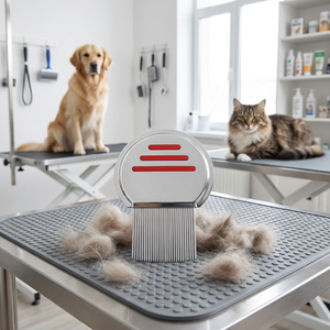 Peigne à <span class=keywords><strong>poux</strong></span> de précision en acier inoxydable à dents fines et barres antidérapantes en silicone rouge, facile à utiliser pour chats et chiens - Product Image 2