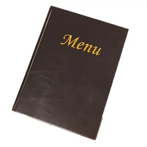 Hot selling wholesale hardcover hot stamping logo pu leather a4 restaurant menu covers 2 pockets file folder