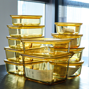 Ensemble de contenants de stockage <span class=keywords><strong>alimentaire</strong></span> en verre carré rond ambré hermétique moderne avec couvercles, bol en verre pour la cuisine à domicile, boîte à lunch pour étudiants - Product Image 3