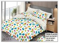Ensemble de draps 4 pièces pour lit 2 places, 2 draps de lit et 2 taies d'oreiller, 200*230cm, taille Queen, en coton