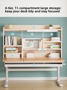 Bureau d'étude moderne IGROW Xuexue Erfan pour enfants, ensemble de bureau en bois massif réglable en hauteur pour élèves du primaire à domicile - Product Image 2