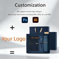 Ensemble cadeau d'entreprise haut de gamme en cuir PU avec impression ou gravure de logo personnalisé, gobelet isotherme en acier inoxydable et clé USB