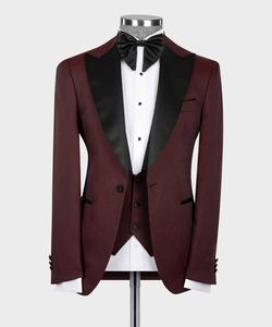 Costumes de mariage <span class=keywords><strong>bordeaux</strong></span> pour marié <span class=keywords><strong>smoking</strong></span> hommes costumes 3 pièces Slim Fit marié Blazers <span class=keywords><strong>veste</strong></span> d'affaires formelle - Product Image 5