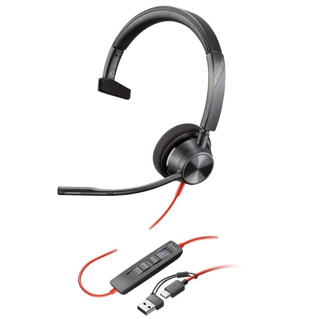 Poly BLACKWIRE 3310 M0NAURAL USB-C Headset and USBC/A Adapter - Mono - USB Type C, MI PN:8X216AA