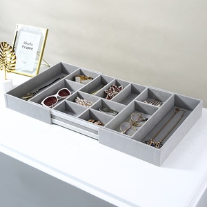 PU Leather tray jewelry showcase expandable ring earrings luxury display box velvet jewelry storage box jewelry Organizer